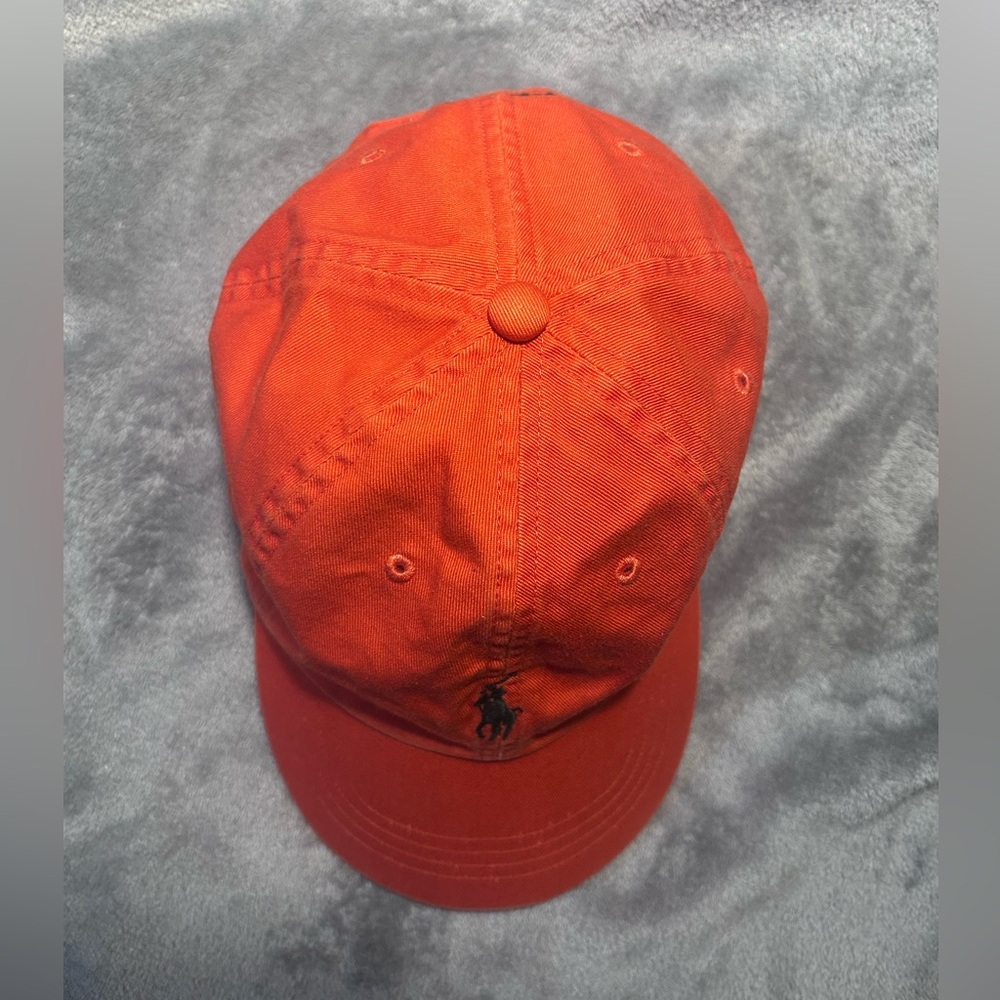 Ralph Lauren Orange Chino Embroidered Baseball Cap w/ Green Pony Logo - Picture 5 of 9